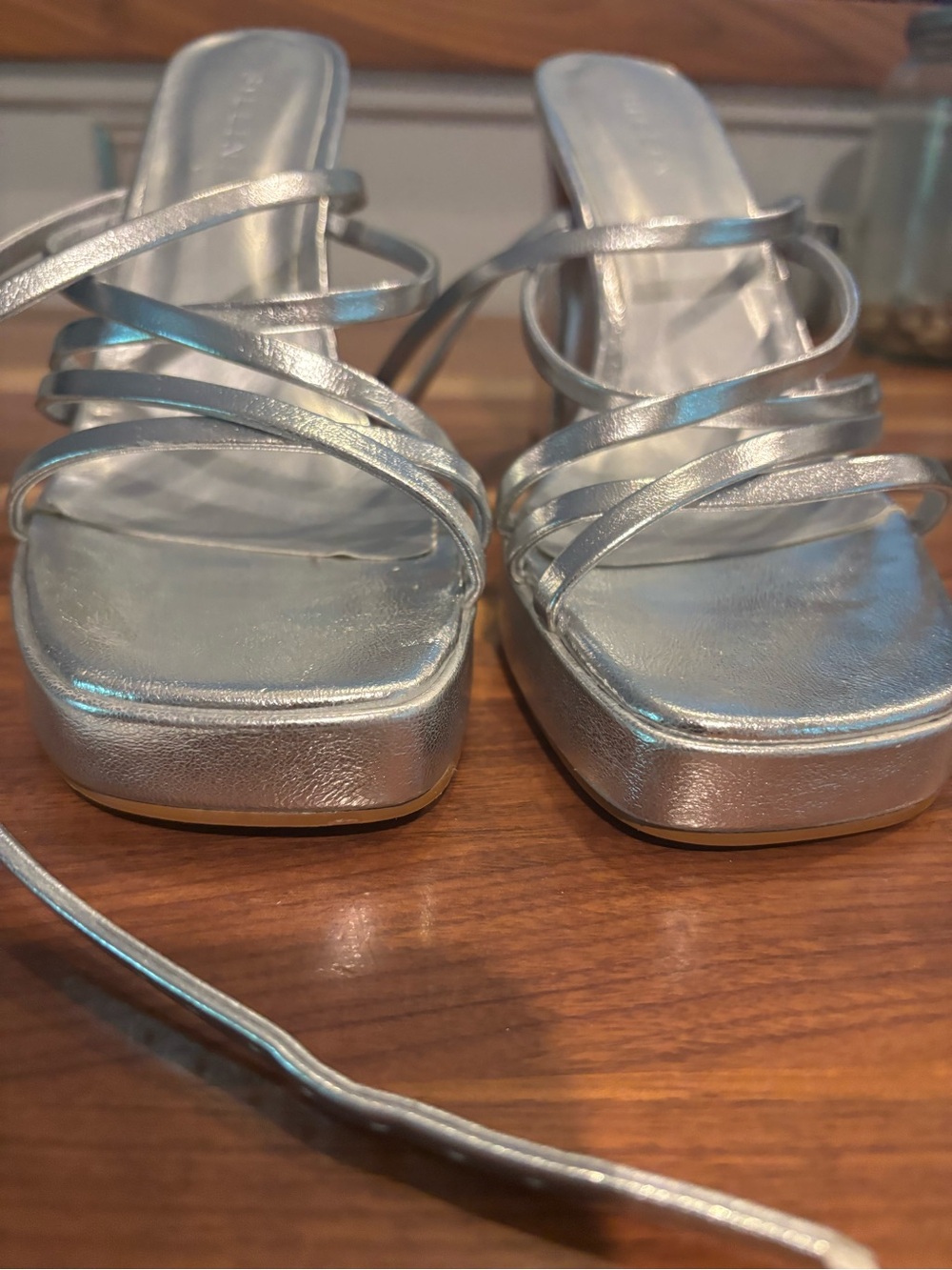 Bellini Silver Strappy Platform Heels